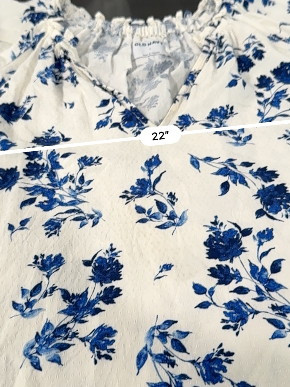 Old Navy Blue & White Floral Peasant Blouse Women’s Large Balloon Sleeve Boho - Picture 4 of 9